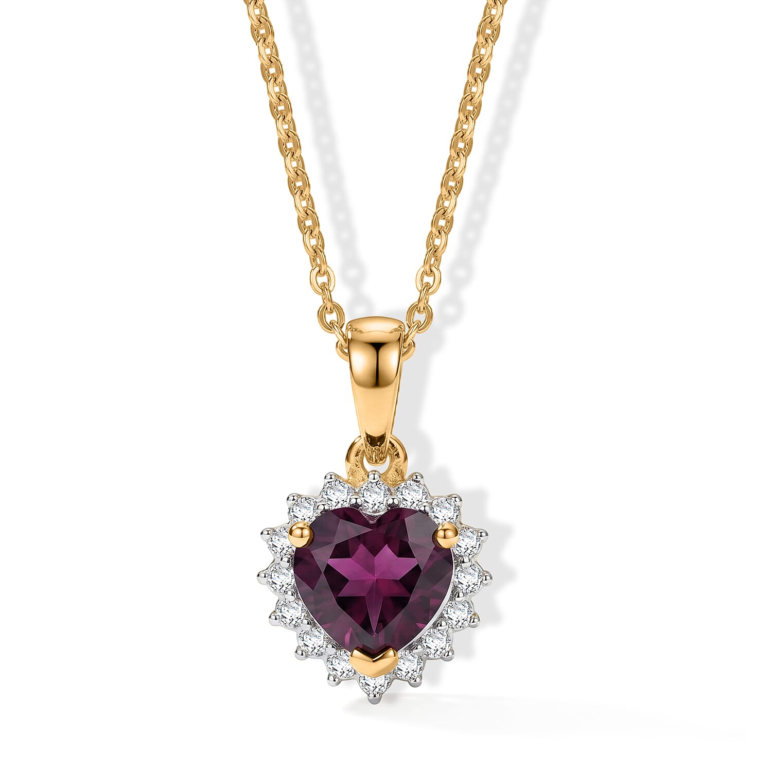 Luxuriant - Radiant Ember Garnet & Lab Grown Diamond (SI-G-H) Pendant with Chain (Size 20) in 18K Vermeil Yellow Gold Plated Sterling Silver 1.64 Ct.