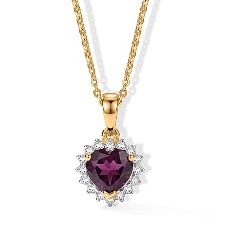 Luxuriant - Radiant Ember Garnet & Lab Grown Diamond (SI-G-H) Pendant with Chain (Size 20) in 18K Vermeil Yellow Gold Plated Sterling Silver 1.64 Ct.