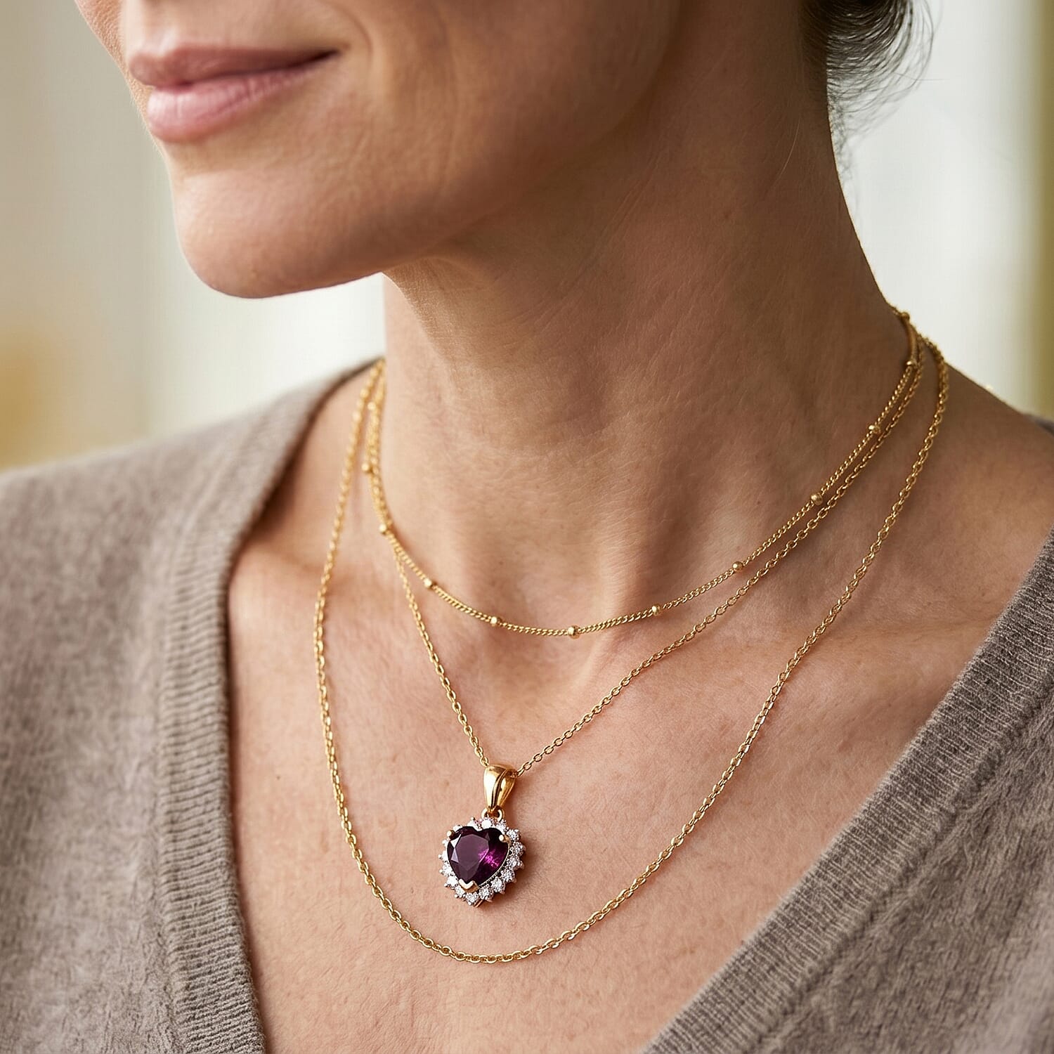 Luxuriant - Radiant Ember Garnet & Lab Grown Diamond (SI-G-H) Pendant with Chain (Size 20) in 18K Vermeil Yellow Gold Plated Sterling Silver 1.64 Ct.