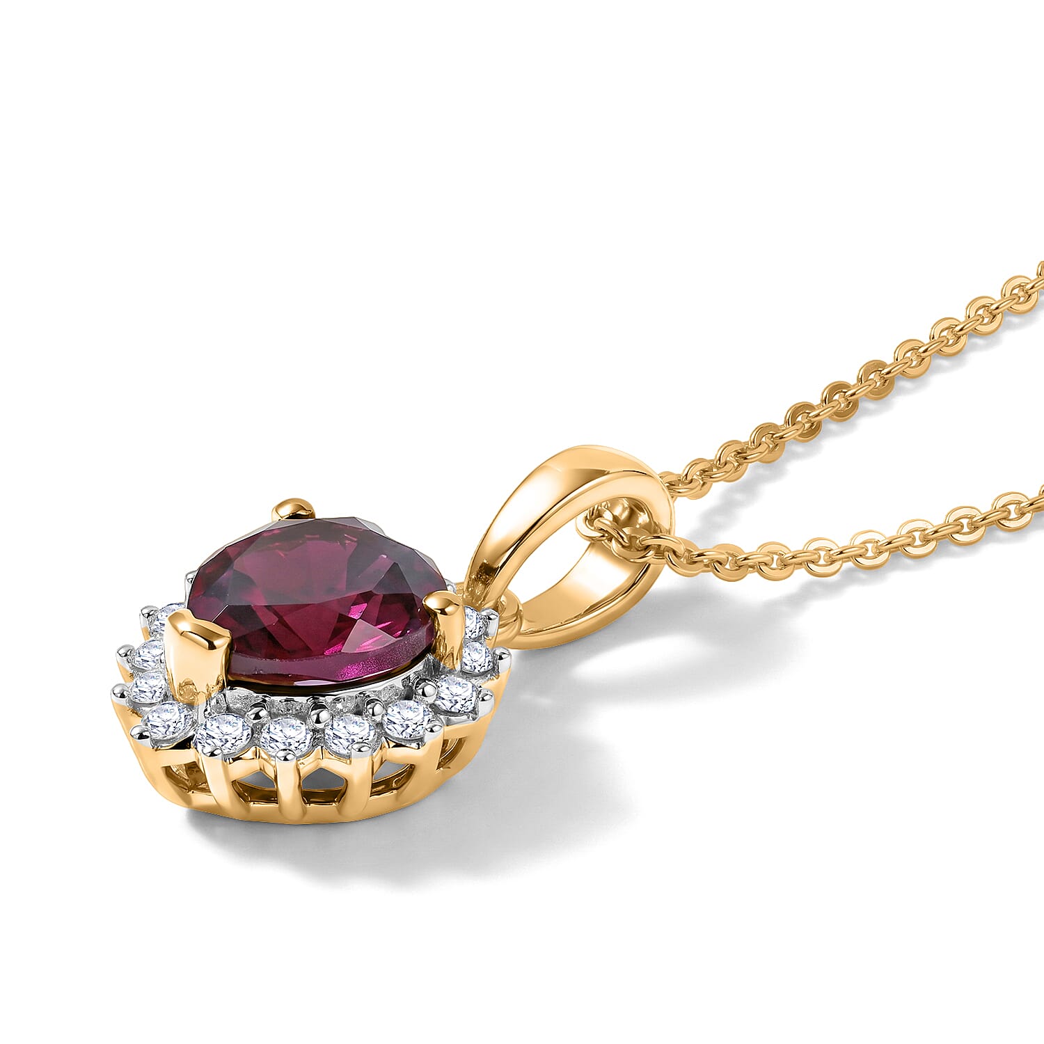 Luxuriant - Radiant Ember Garnet & Lab Grown Diamond (SI-G-H) Pendant with Chain (Size 20) in 18K Vermeil Yellow Gold Plated Sterling Silver 1.64 Ct.