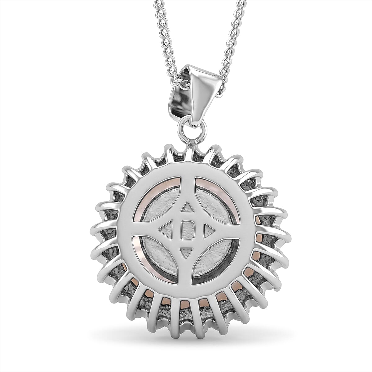 D'Joy - AAA White Edison Pearl (12-13mm) & Lab Grown Diamond Halo Pendant with Chain (Size 18) in Rhodium Overlay Sterling Silver 13.90 Ct.