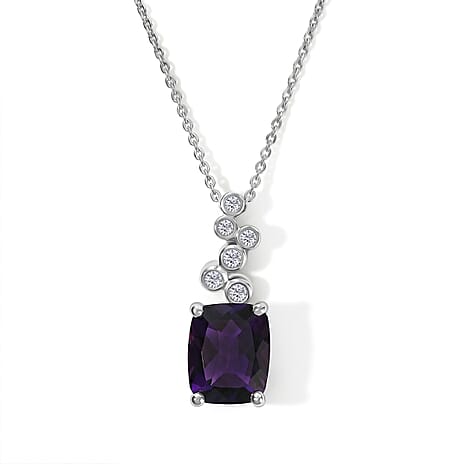 Luxuriant - Moroccan Amethyst & Lab Grown Diamond (SI-G-H) Pendant with Chain (Size 20) in Rhodium Overlay Sterling Silver 3.06 Ct.