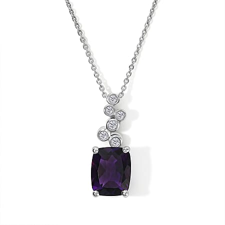 Luxuriant - Natural Moroccan Amethyst & Lab Grown Diamond (SI-G-H) Pendant with Chain (Size 20) in Rhodium Overlay Sterling Silver 3.06 Ct. Luxuriant - Natural Moroccan Amethyst & Lab Grown Diamond (SI-G-H) Pendant with Chain (Size 20) in Rhodium Overlay Sterling Silver 3.06 Ct.