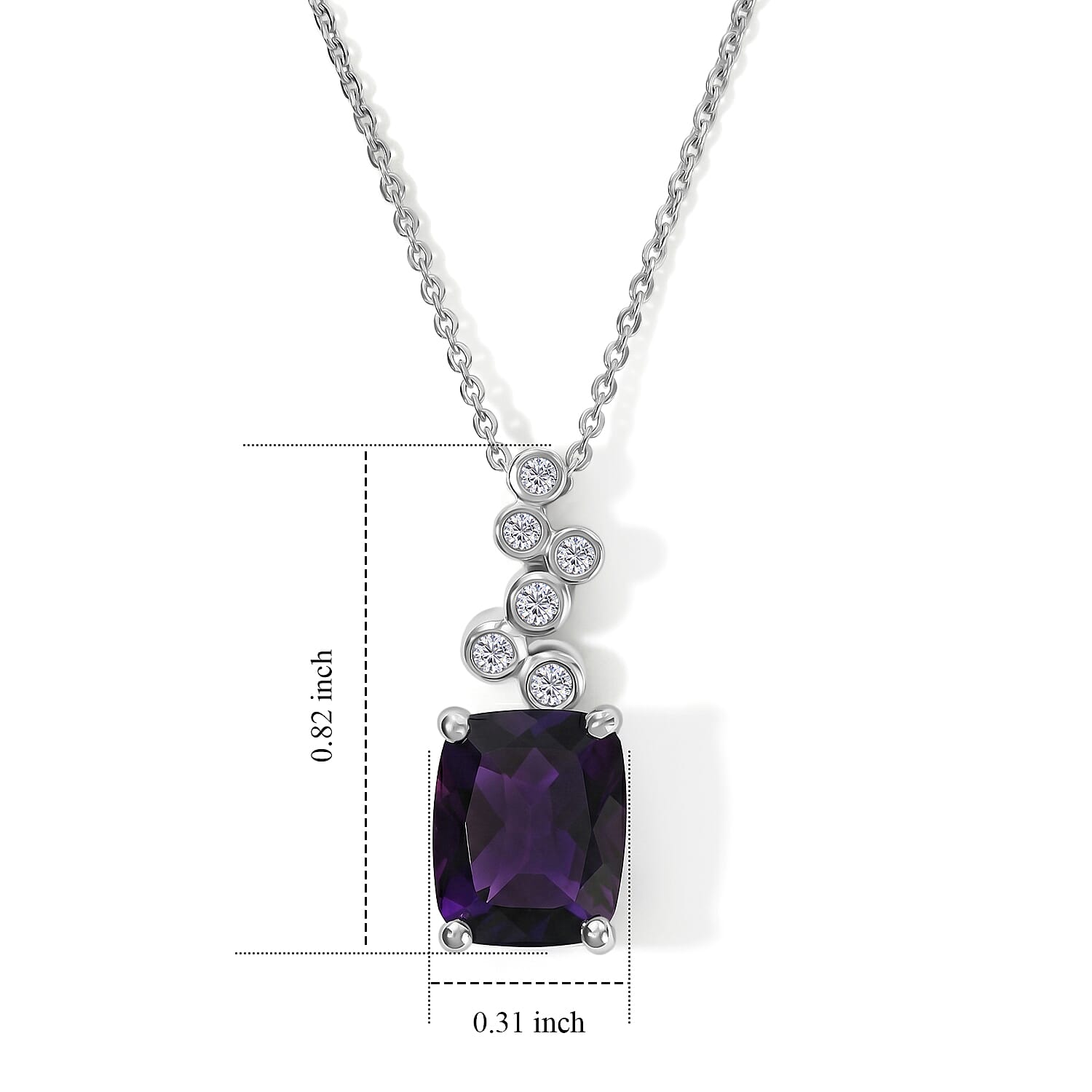 Luxuriant - Moroccan Amethyst & Lab Grown Diamond (SI-G-H) Pendant with Chain (Size 20) in Rhodium Overlay Sterling Silver 3.06 Ct.