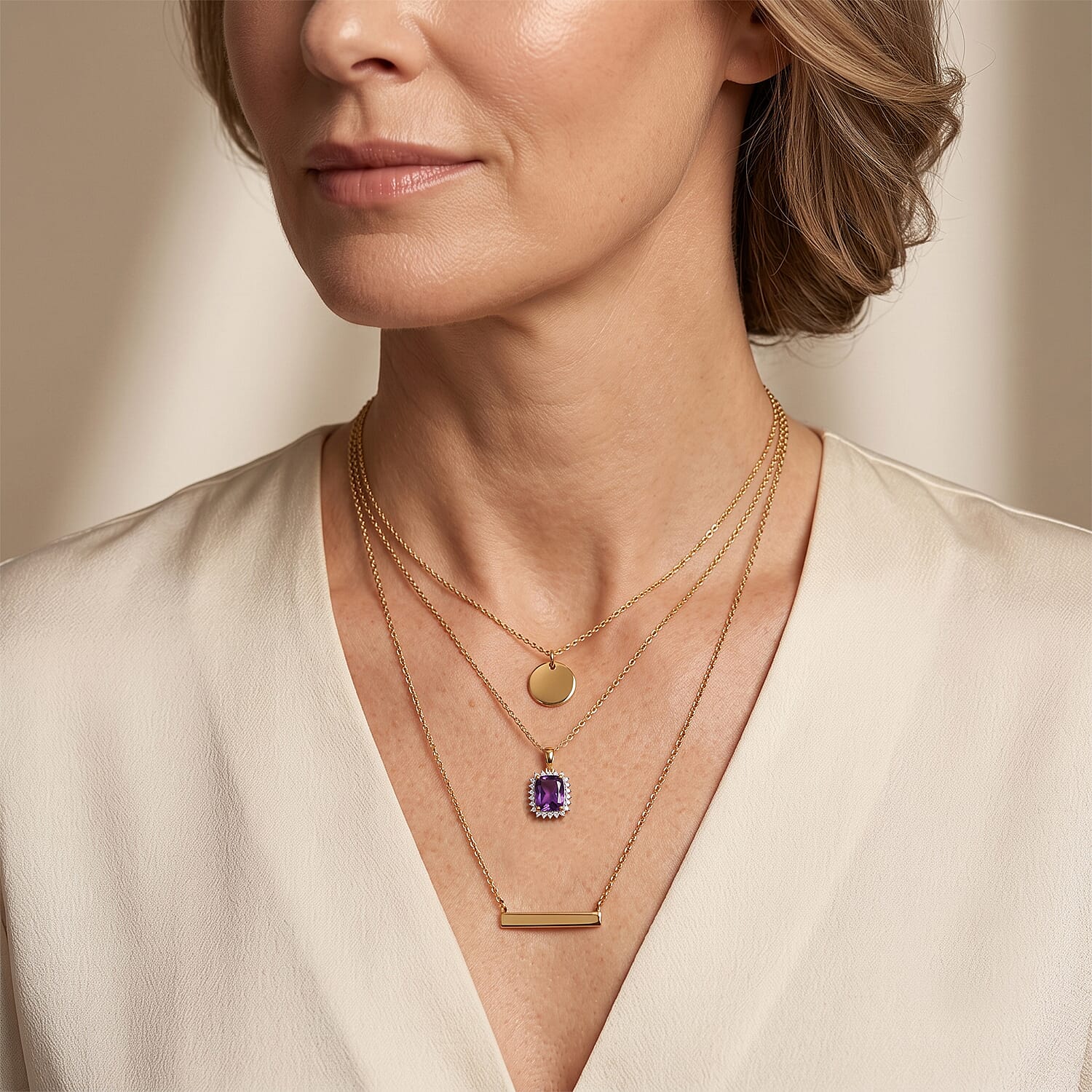 Luxuriant - Moroccan Amethyst & Lab Grown Diamond (SI-G-H) Pendant with Chain (Size 20) in 18K Vermeil Yellow Gold Plated Sterling Silver 3.40 Ct.