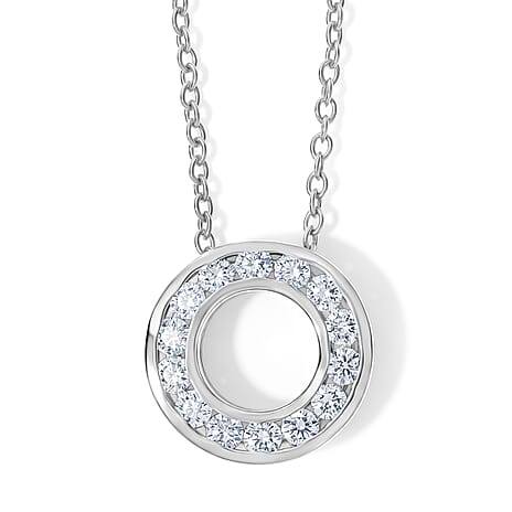 Lab Grown Diamond Pendant with Chain (Size 20) in Rhodium Overlay Sterling Silver  1.000  Ct.