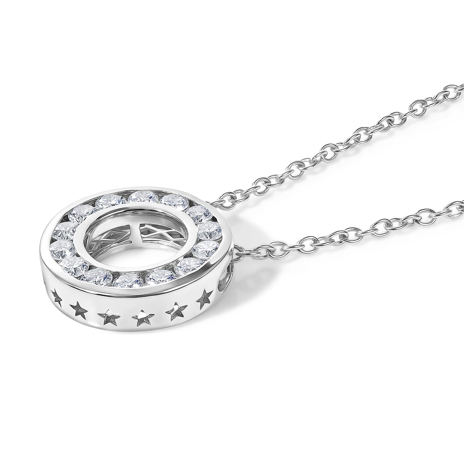 Lab Grown Diamond Pendant with Chain (Size 20) in Rhodium Overlay Sterling Silver  1.000  Ct.