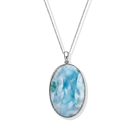 D'Joy - Larimar Pendant with Chain (Size 20) in Rhodium Overlay Sterling 52.00 Ct.