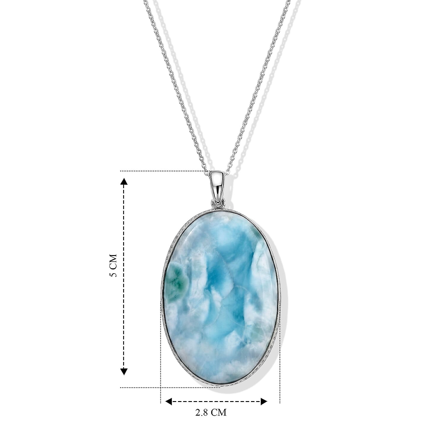 D'Joy - Larimar Pendant with Chain (Size 20) in Rhodium Overlay Sterling 52.00 Ct.