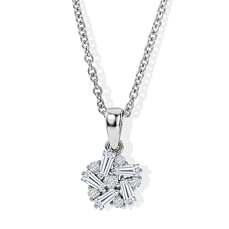 D'Joy - Moissanite Cluster Pendant in Platinum Overlay Sterling Silver with Chain (Size 20)