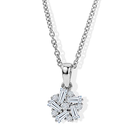 D'Joy - Moissanite Cluster Pendant in Platinum Overlay Sterling Silver with Chain (Size 20)