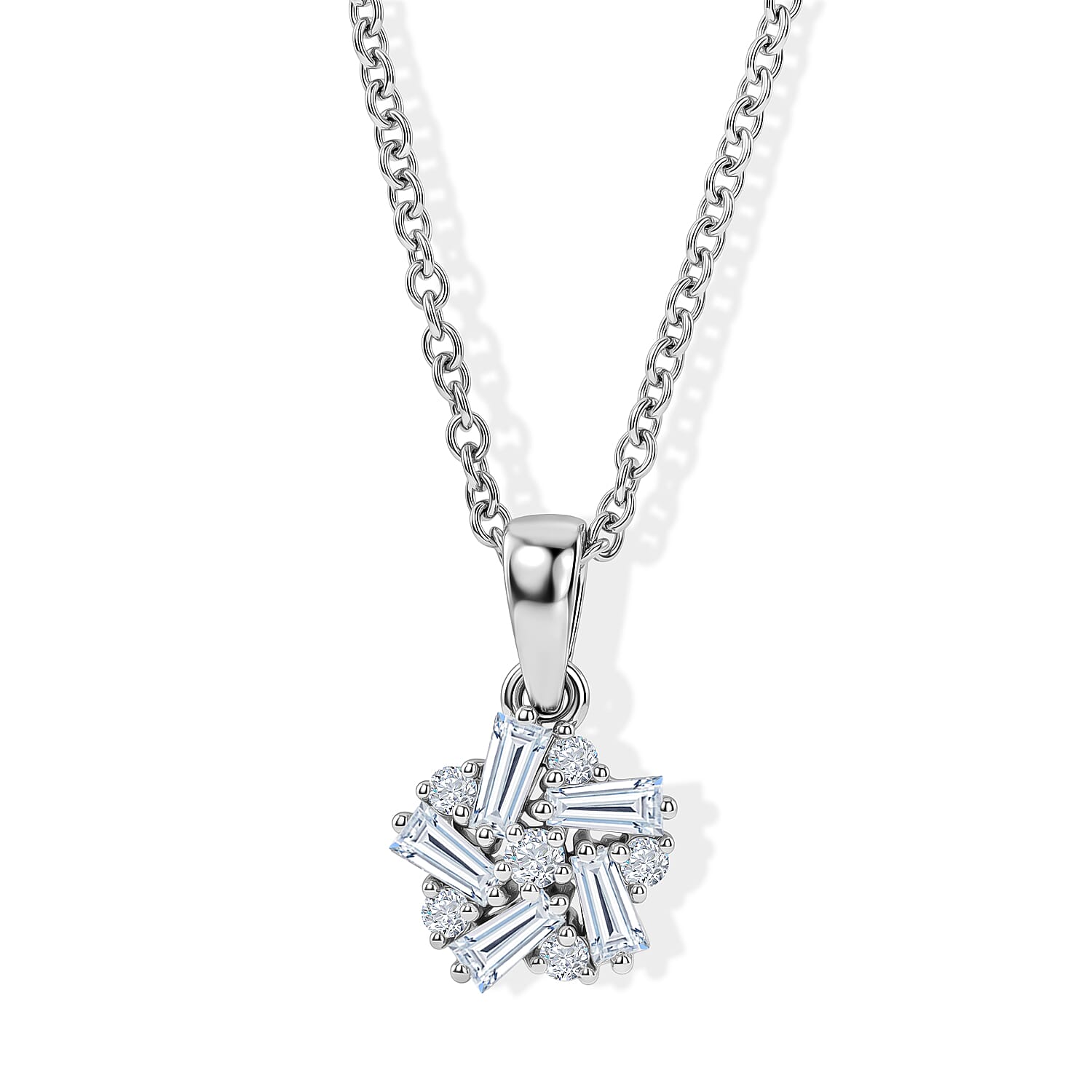 Moissanite Pendant with Chain (Size 20) in Platinum Overlay Sterling Silver 0.16 ct  0.960  Ct.