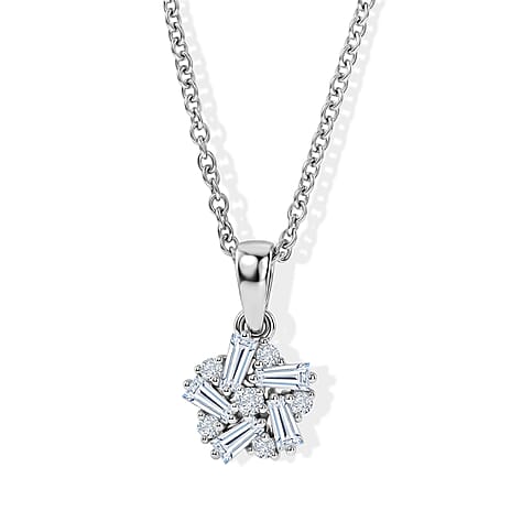 Moissanite Pendant with Chain (Size 20) in Platinum Overlay Sterling Silver 0.16 ct  0.960  Ct.