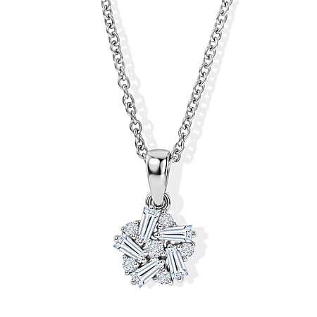 D'Joy - Moissanite Cluster Pendant in Platinum Overlay Sterling Silver with Chain (Size 20) D'Joy - Moissanite Cluster Pendant in Platinum Overlay Sterling Silver with Chain (Size 20)