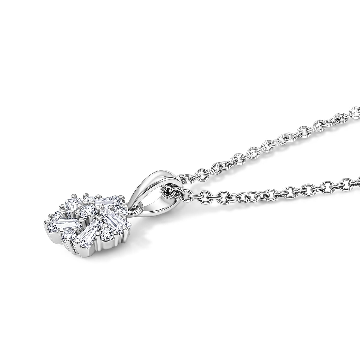 Moissanite Pendant with Chain (Size 20) in Platinum Overlay Sterling Silver 0.16 ct  0.960  Ct.