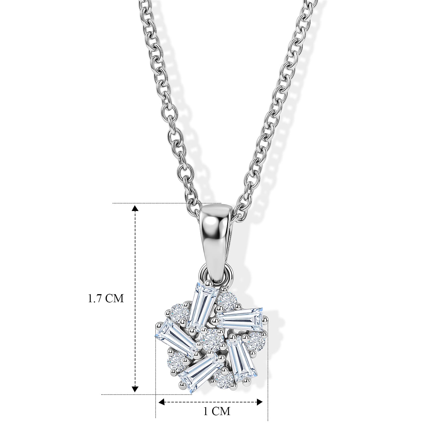 Moissanite Pendant with Chain (Size 20) in Platinum Overlay Sterling Silver 0.16 ct  0.960  Ct.