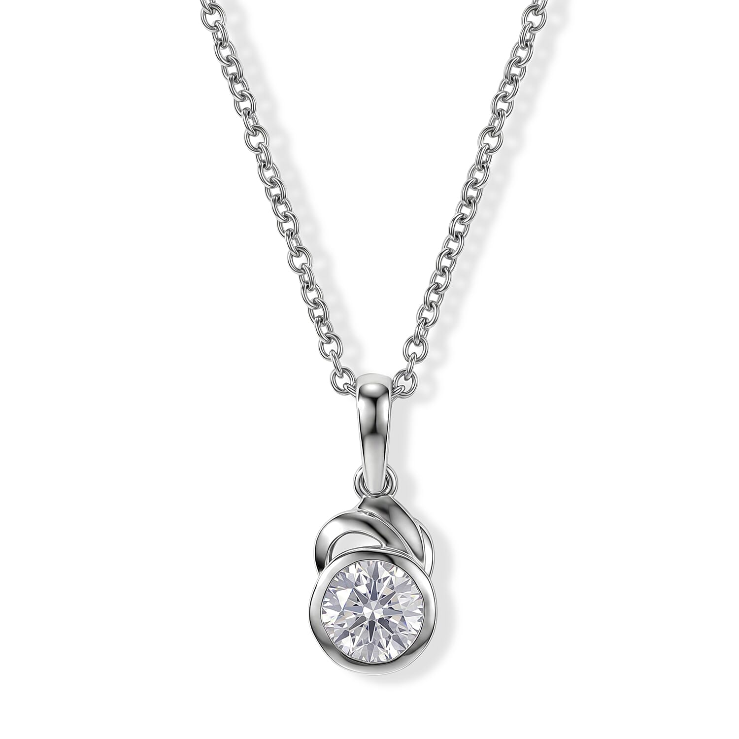 Moissanite Pendant with Chain (Size 20) in Platinum Overlay Sterling Silver  1.000  Ct.