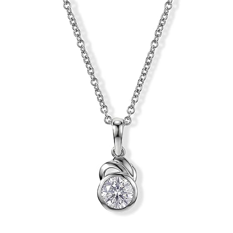 Moissanite Pendant with Chain (Size 20) in Platinum Overlay Sterling Silver  1.000  Ct.