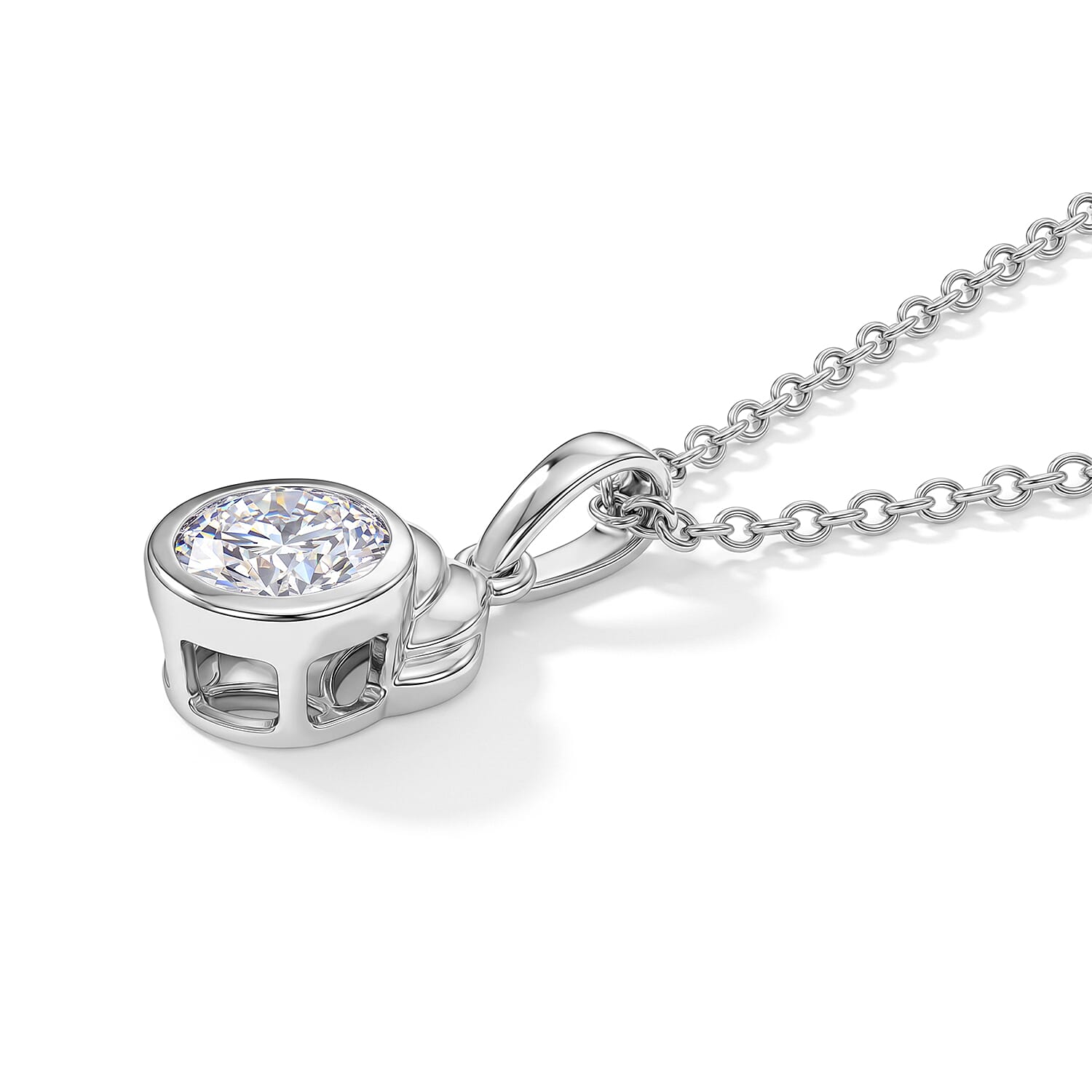 Moissanite Pendant with Chain (Size 20) in Platinum Overlay Sterling Silver  1.000  Ct.