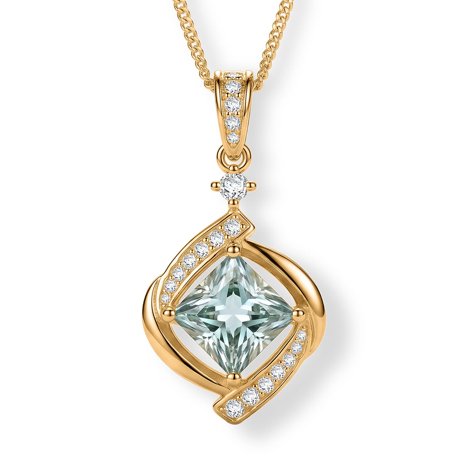 Paraiba Moissanite Pendant with Chain (Size 18) in Yellow Gold Plated Sterling Silver 2.27 Ct.