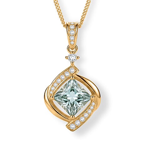 Paraiba Moissanite Pendant with Chain (Size 18) in Yellow Gold Plated Sterling Silver 2.27 Ct.