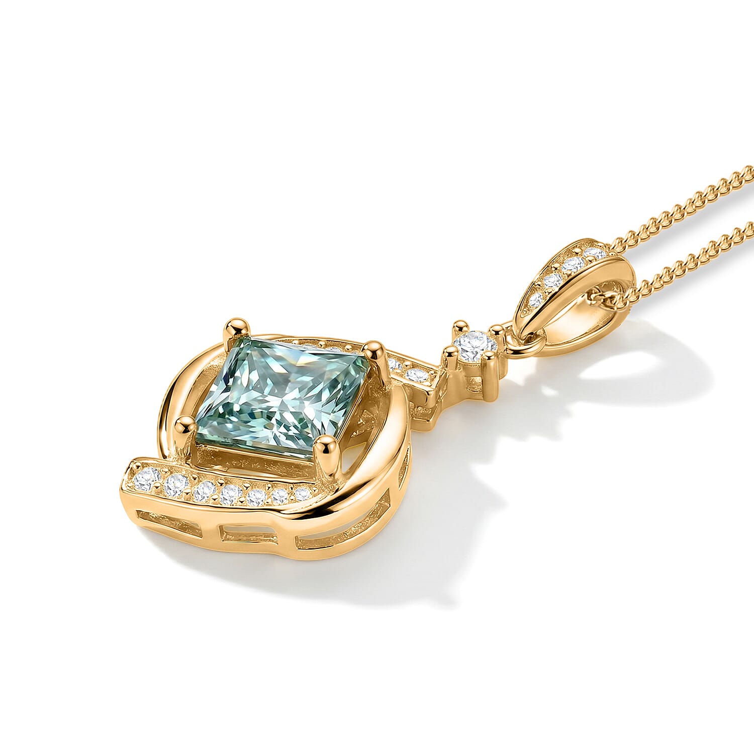 Paraiba Moissanite Pendant with Chain (Size 18) in Yellow Gold Plated Sterling Silver 2.27 Ct.