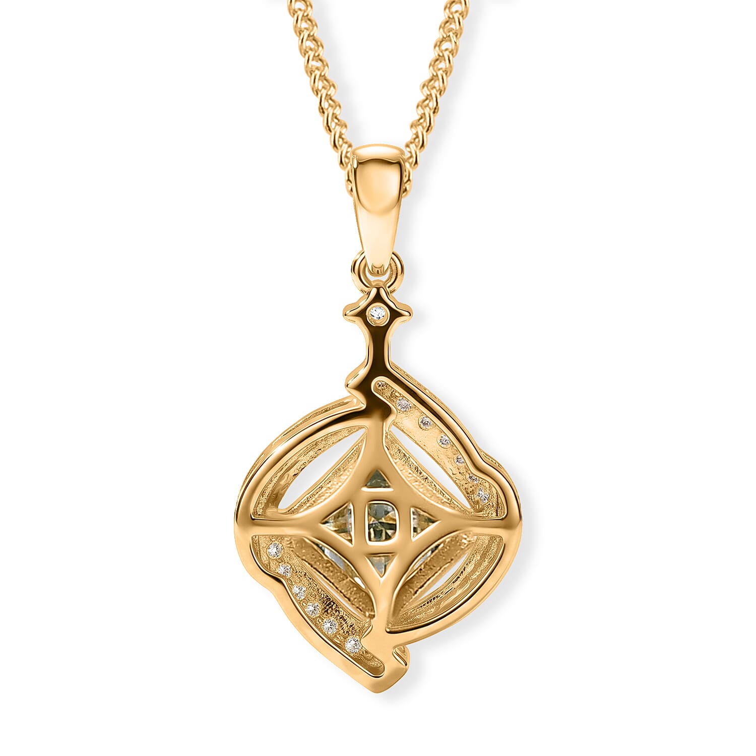 Paraiba Moissanite Pendant with Chain (Size 18) in Yellow Gold Plated Sterling Silver 2.27 Ct.