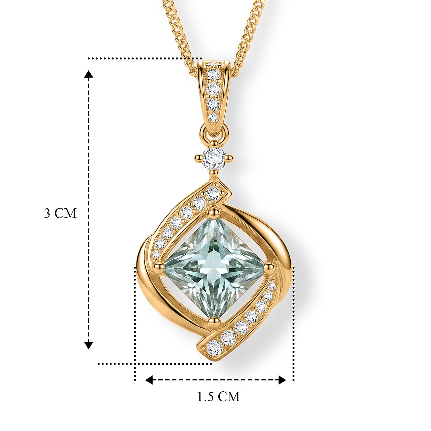 Paraiba Moissanite Pendant with Chain (Size 18) in Yellow Gold Plated Sterling Silver 2.27 Ct.