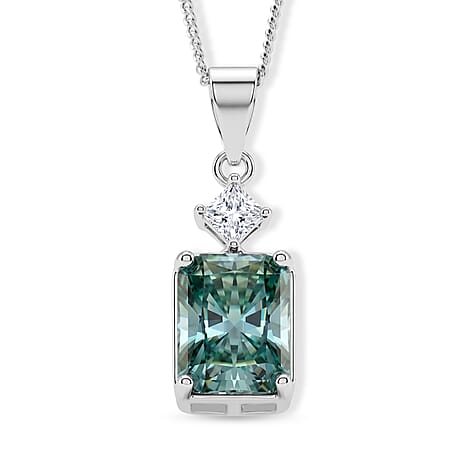 Paraiba Moissanite Drop Pendant with Chain (Size 18) in Rhodium Overlay Sterling Silver 2.45 Ct.