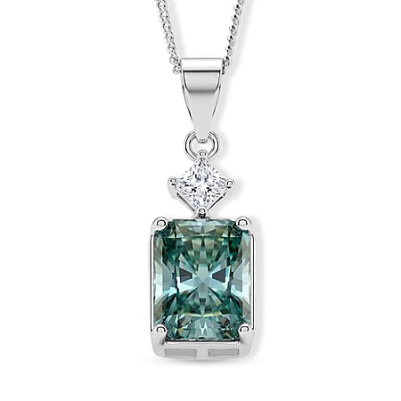 Paraiba Moissanite Drop Pendant with Chain (Size 18) in Rhodium Overlay Sterling Silver 2.45 Ct. Paraiba Moissanite Drop Pendant with Chain (Size 18) in Rhodium Overlay Sterling Silver 2.45 Ct.