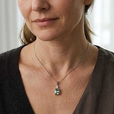 Paraiba Moissanite Drop Pendant with Chain (Size 18) in Rhodium Overlay Sterling Silver 2.45 Ct.
