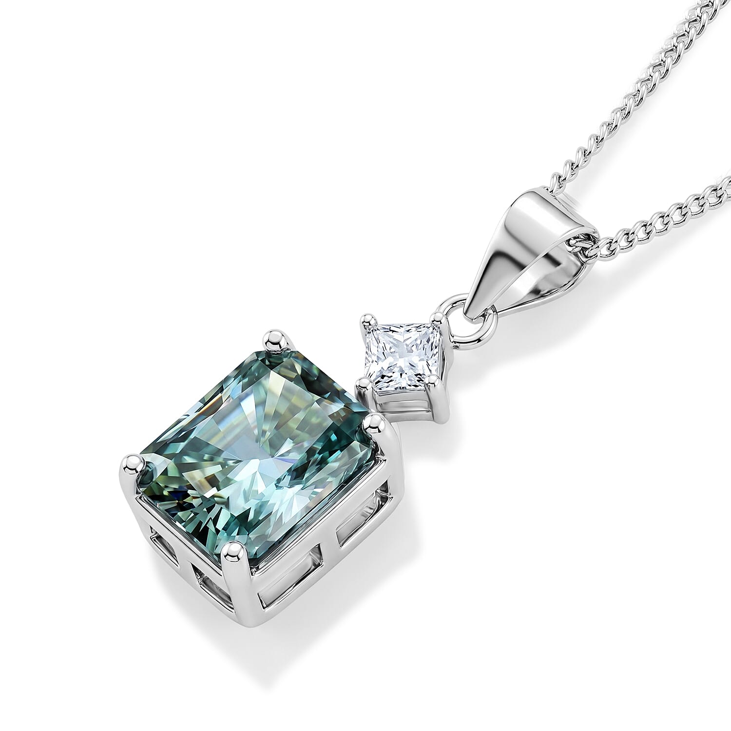 Paraiba Moissanite Drop Pendant with Chain (Size 18) in Rhodium Overlay Sterling Silver 2.45 Ct.