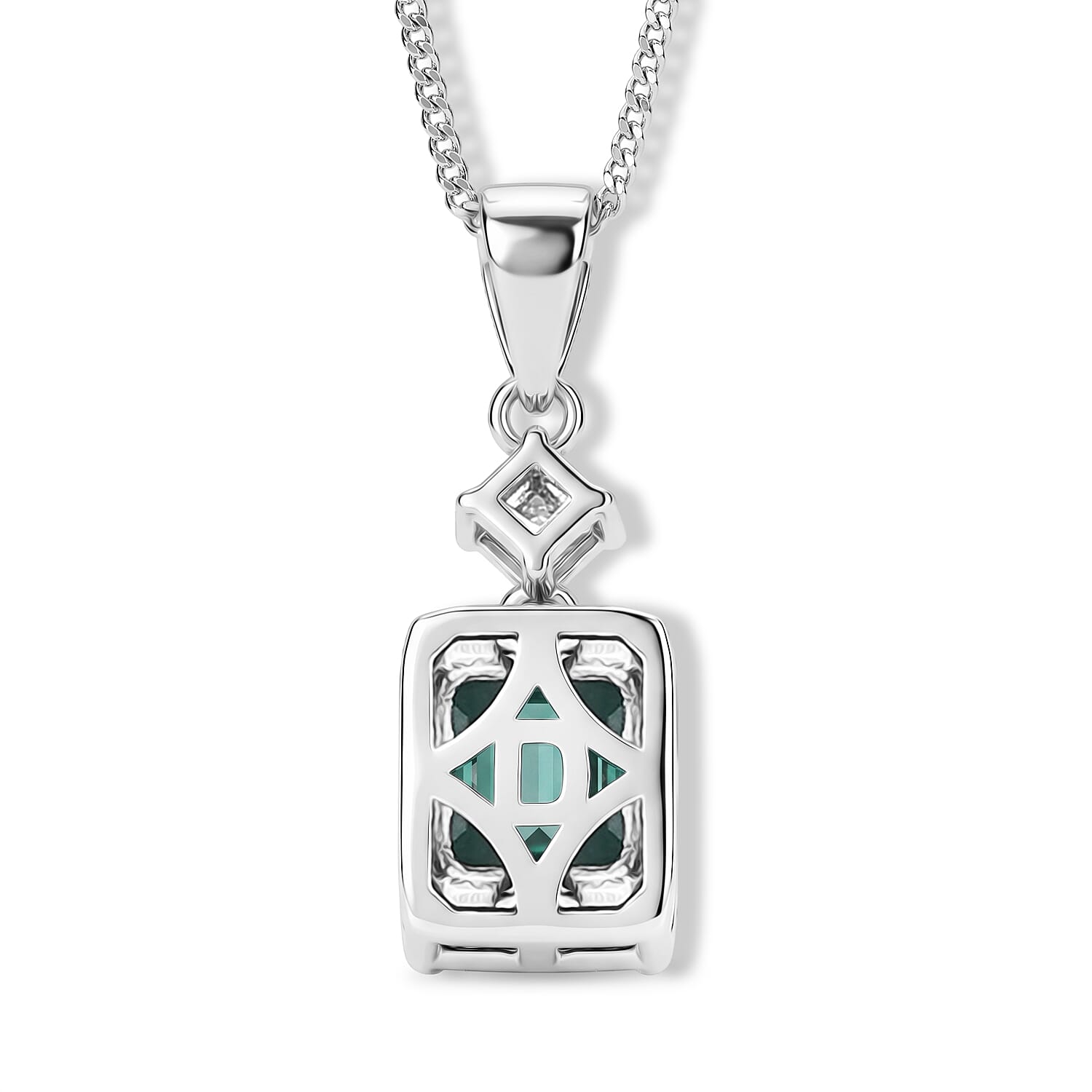 Paraiba Moissanite Drop Pendant with Chain (Size 18) in Rhodium Overlay Sterling Silver 2.45 Ct.