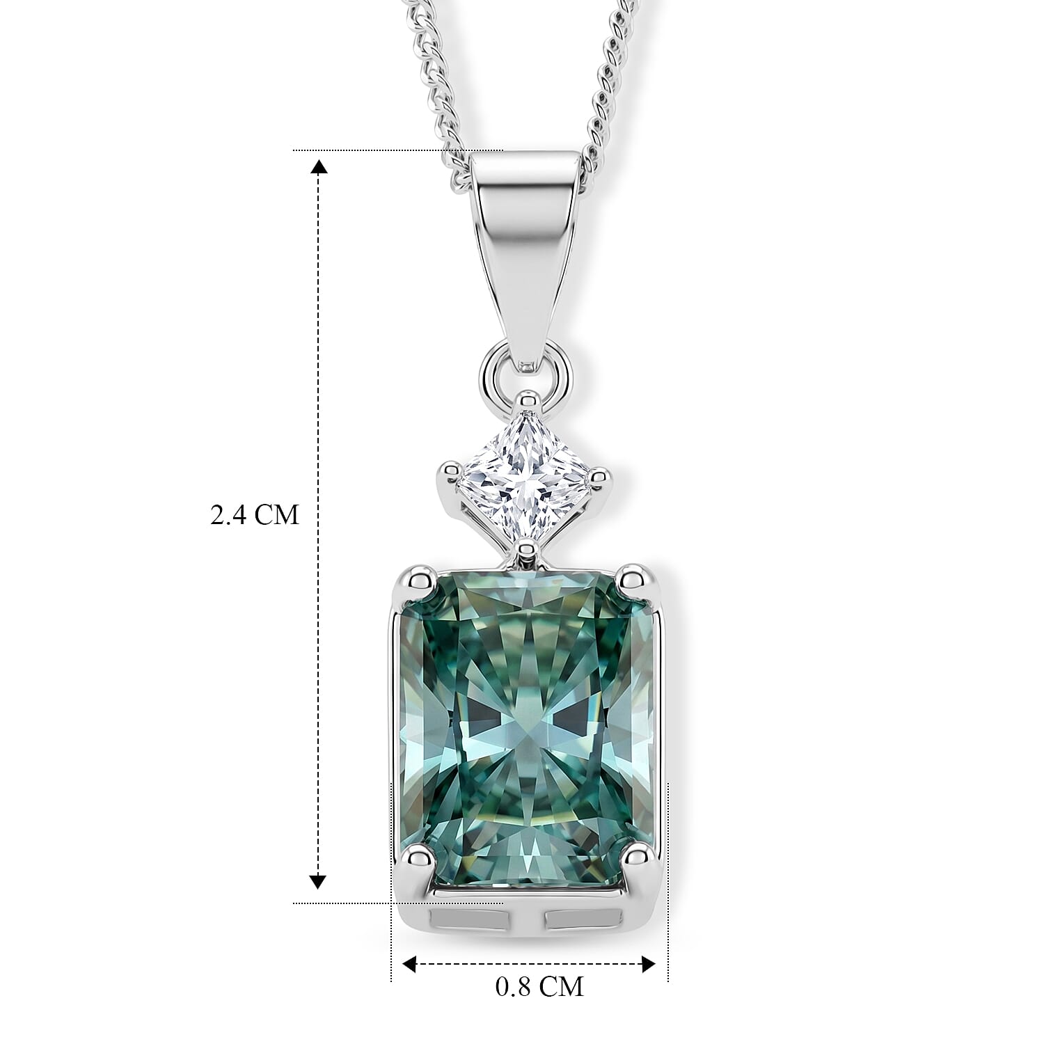 Paraiba Moissanite Drop Pendant with Chain (Size 18) in Rhodium Overlay Sterling Silver 2.45 Ct.
