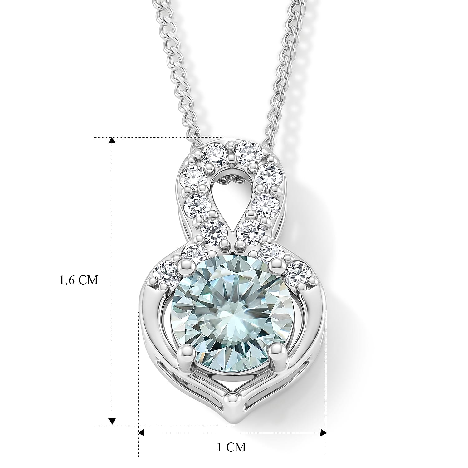 Paraiba Moissanite Heart Pendant with Chain (Size 18) in Rhodium Overlay Sterling Silver 1.17 Ct.
