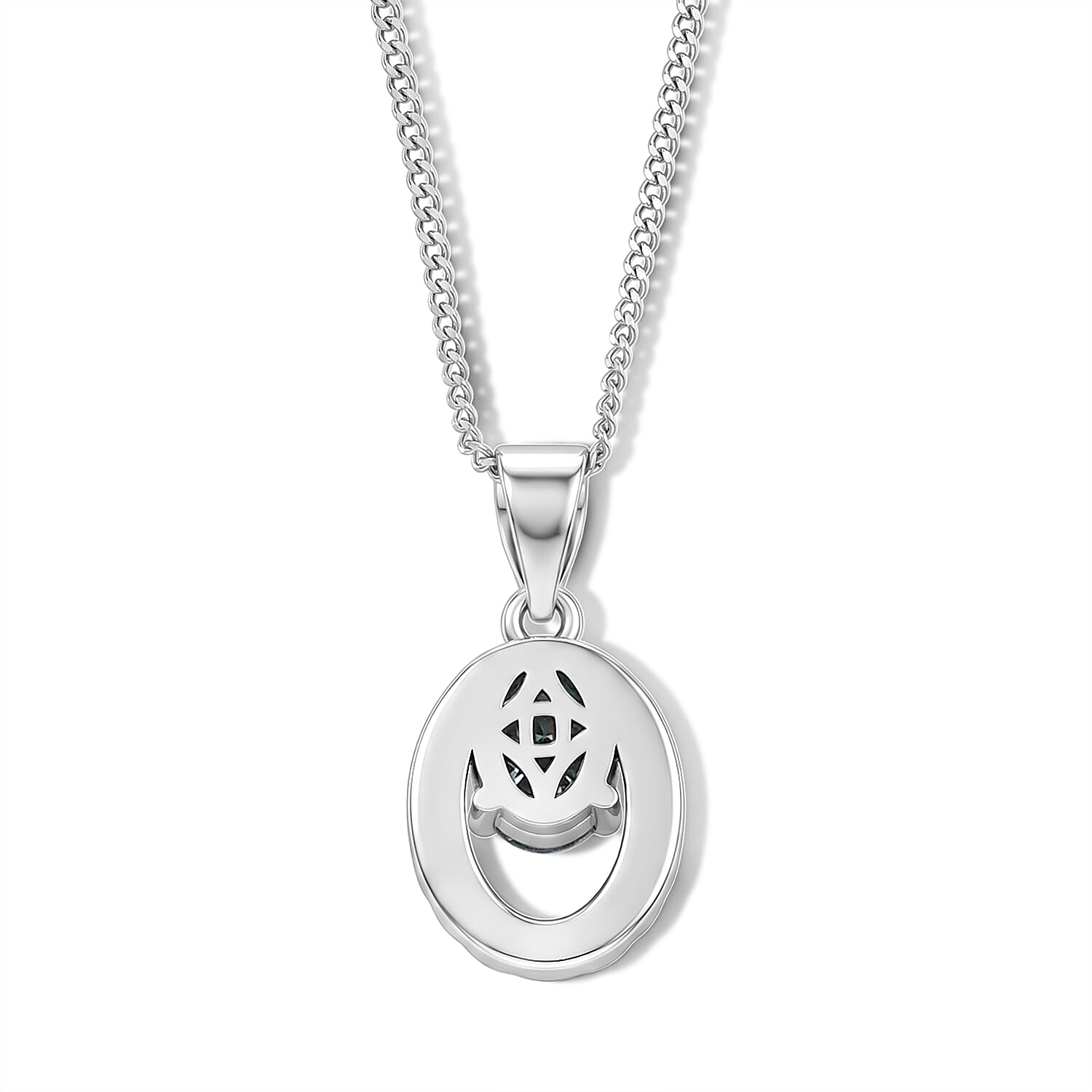 Paraiba Moissanite Circular Halo Pendant with Chain (Size 18) in Rhodium Overlay Sterling Silver 1.00 Ct.