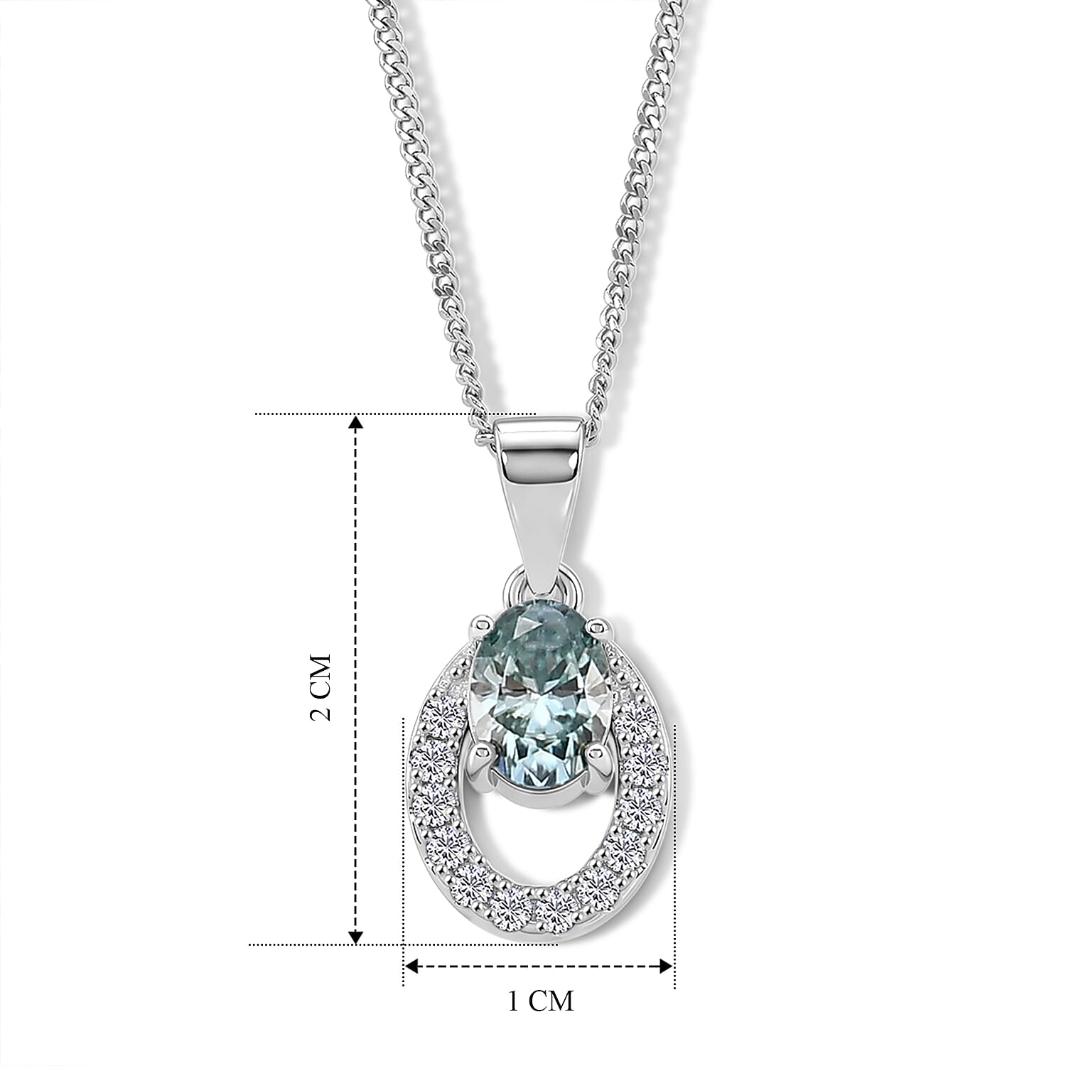 Paraiba Moissanite Circular Halo Pendant with Chain (Size 18) in Rhodium Overlay Sterling Silver 1.00 Ct.