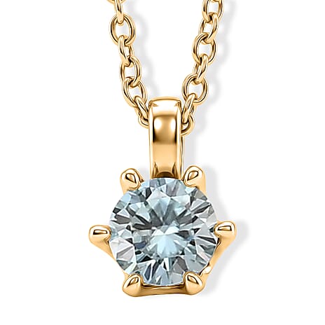 Paraiba Moissanite Solitaire Pendant in Yellow Gold Plated Sterling Silver with Chain (Size - 20)
