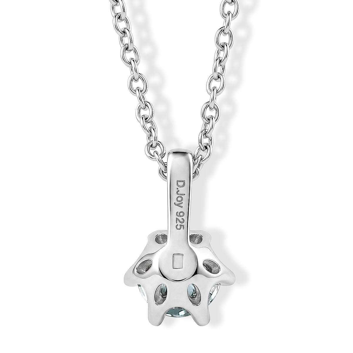Paraiba Moissanite Solitaire Pendant in Rhodium Overlay Sterling Silver with Chain (Size - 20)