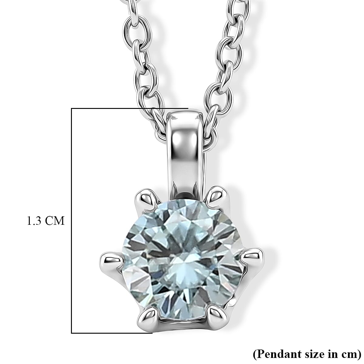 Paraiba Moissanite Solitaire Pendant in Rhodium Overlay Sterling Silver with Chain (Size - 20)