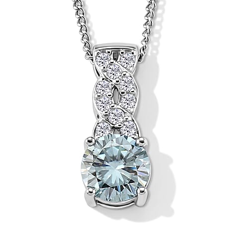 Paraiba Moissanite Infinity Pendant with Chain (Size 18) in Rhodium Overlay Sterling Silver 1.10 Ct.