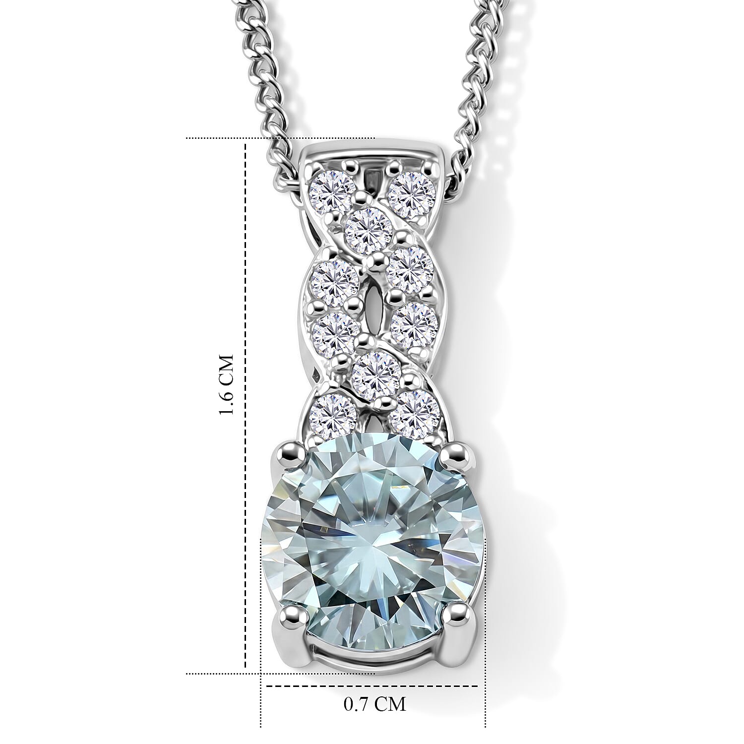 Paraiba Moissanite Infinity Pendant with Chain (Size 18) in Rhodium Overlay Sterling Silver 1.10 Ct.