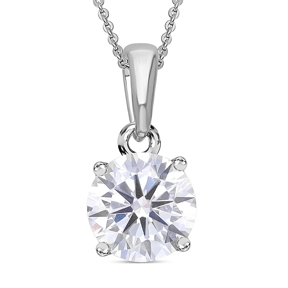 Luxuriant - Lab Grown Diamond (SI-G-H) Solitaire Pendant with Chain (Size 18-2 Ext) in Rhodium Overlay Sterling Silver 1.00 Ct.