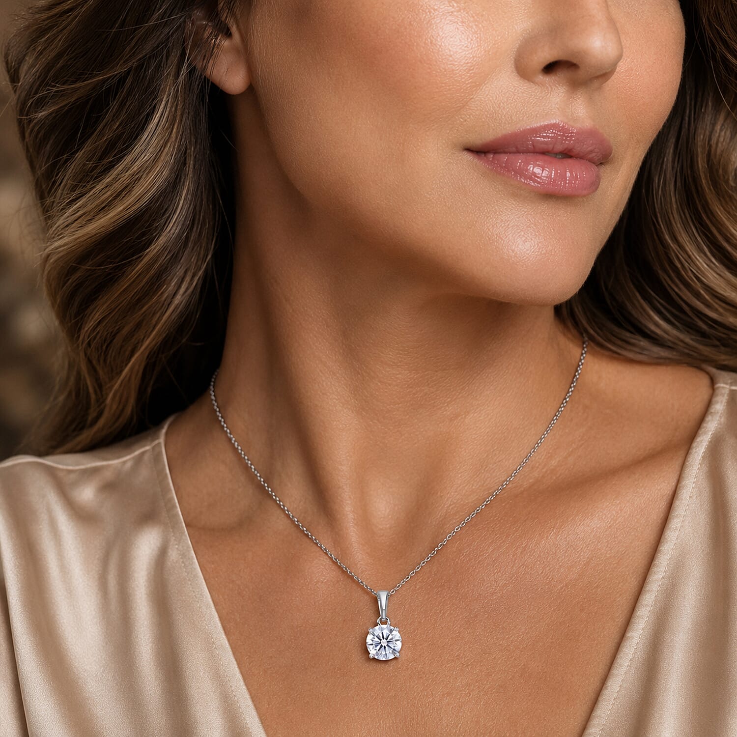 Luxuriant - Lab Grown Diamond (SI-G-H) Solitaire Pendant with Chain (Size 18-2 Ext) in Rhodium Overlay Sterling Silver 1.00 Ct.