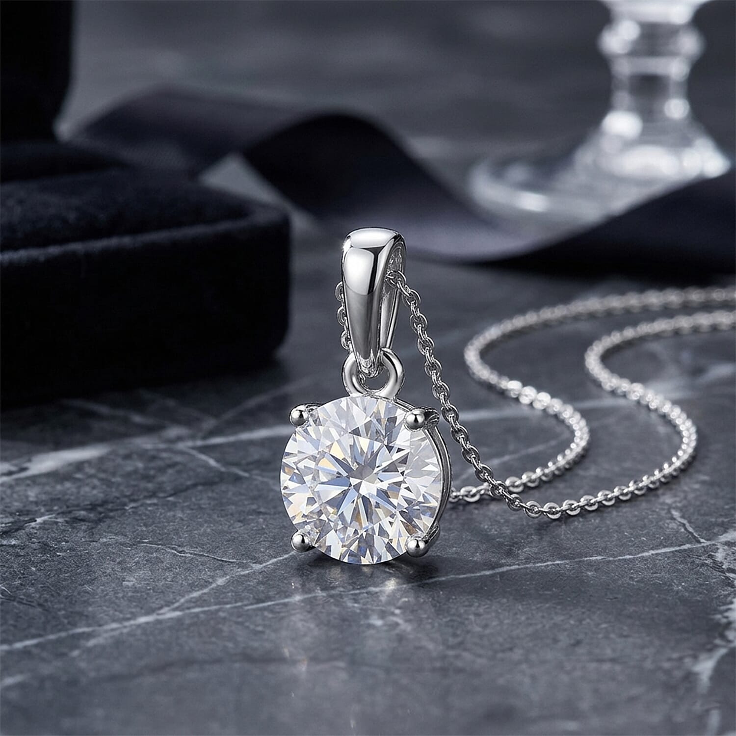 Luxuriant - Lab Grown Diamond (SI-G-H) Solitaire Pendant with Chain (Size 18-2 Ext) in Rhodium Overlay Sterling Silver 1.00 Ct.