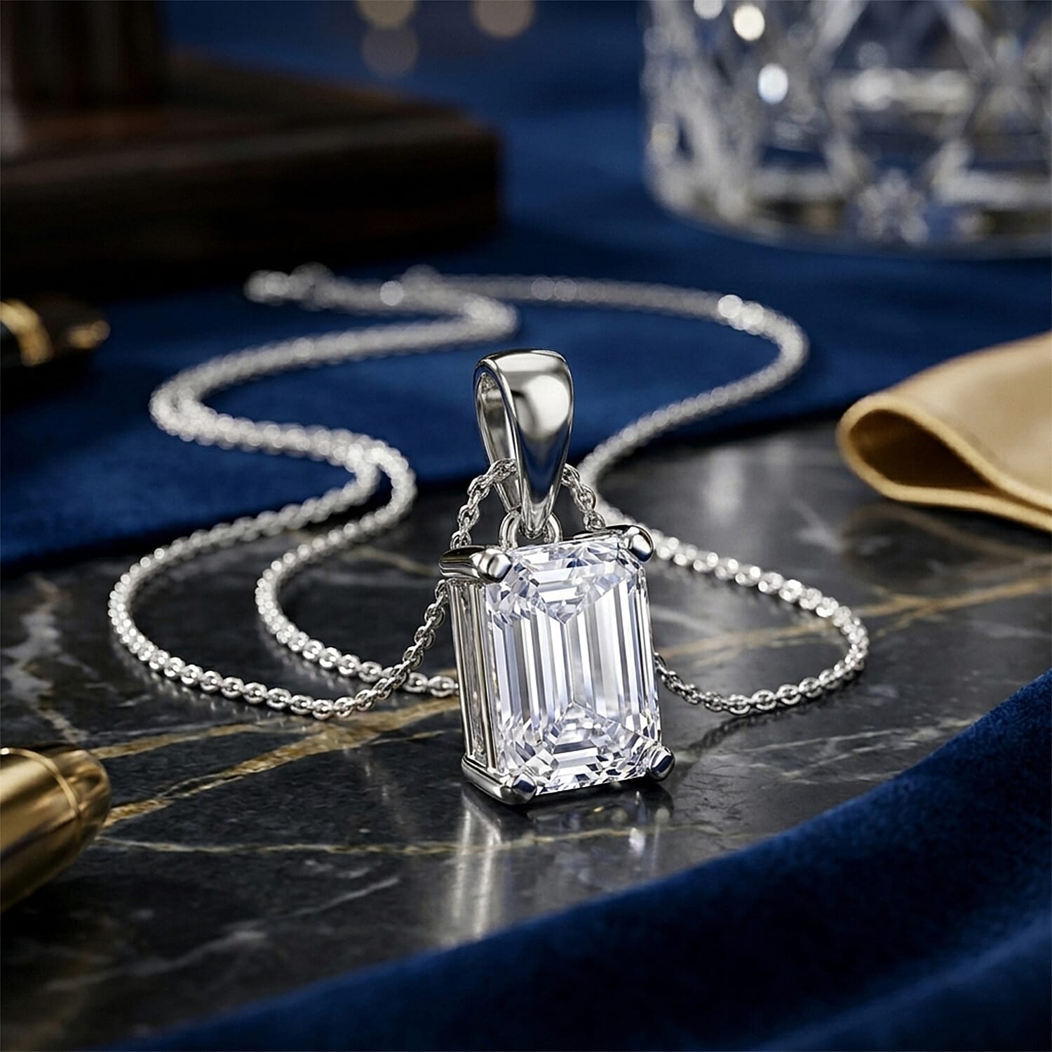 Luxuriant - Lab Grown Diamond (SI-G-H) Emerald Cut Solitaire Pendant with Chain (Size 18-2 Ext) in Rhodium Overlay Sterling Silver 1.00 Ct.