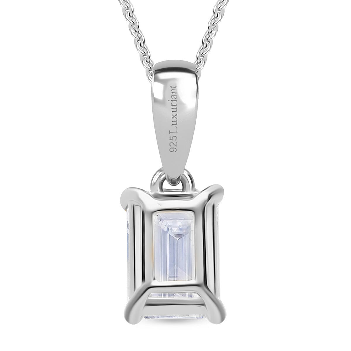 Luxuriant - Lab Grown Diamond (SI-G-H) Emerald Cut Solitaire Pendant with Chain (Size 18-2 Ext) in Rhodium Overlay Sterling Silver 1.00 Ct.
