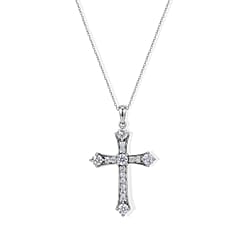 D'Joy - Moissanite Cross Pendant with Chain (Size 20) in Platinum Overlay Sterling Silver 1.56 Ct.