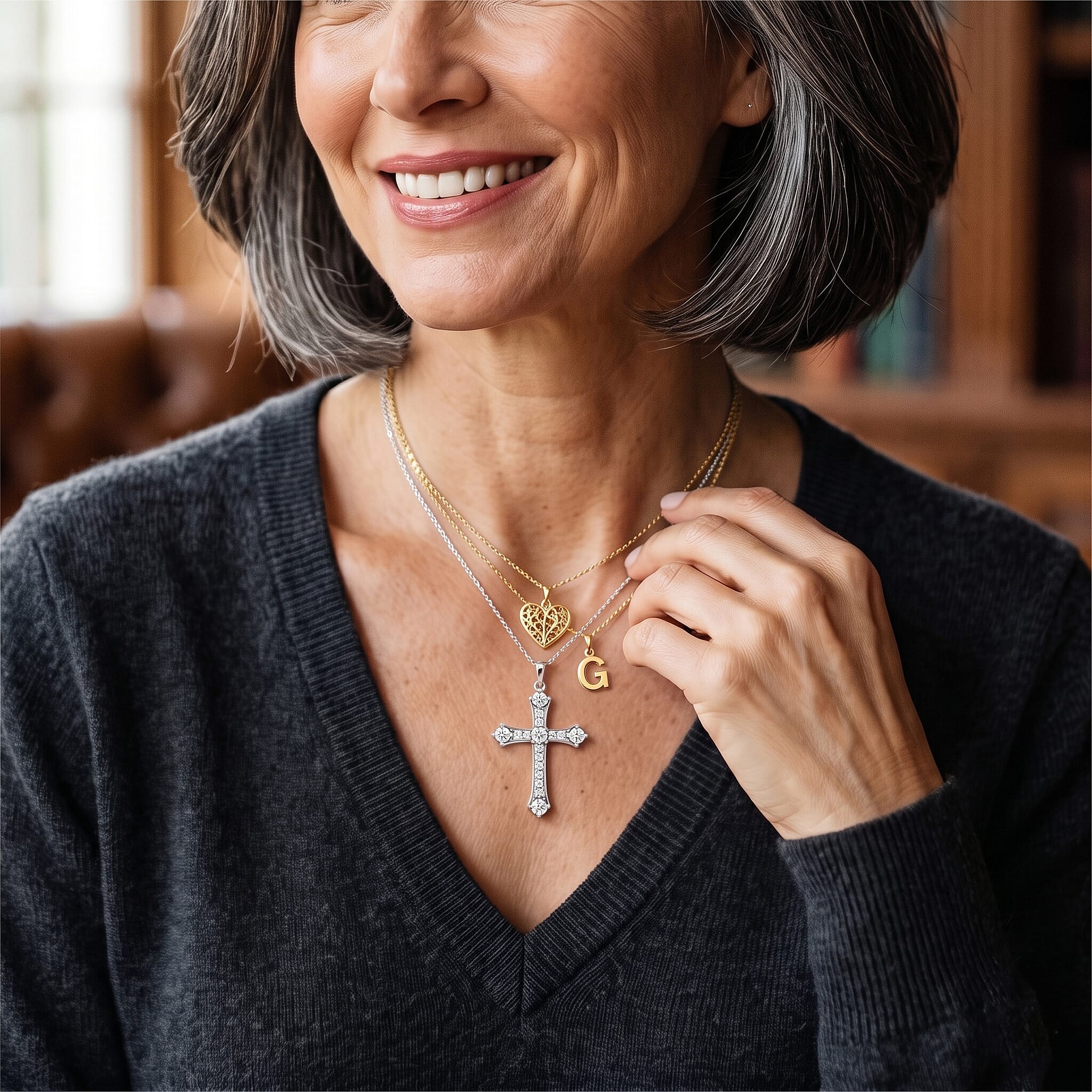 D'Joy - Moissanite Cross Pendant with Chain (Size 20) in Platinum Overlay Sterling Silver 1.56 Ct.