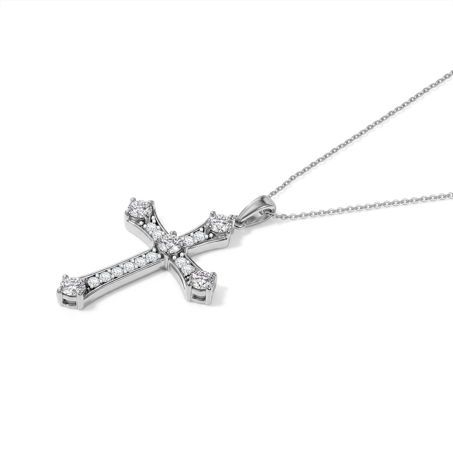 D'Joy - Moissanite Cross Pendant with Chain (Size 20) in Platinum Overlay Sterling Silver 1.56 Ct.